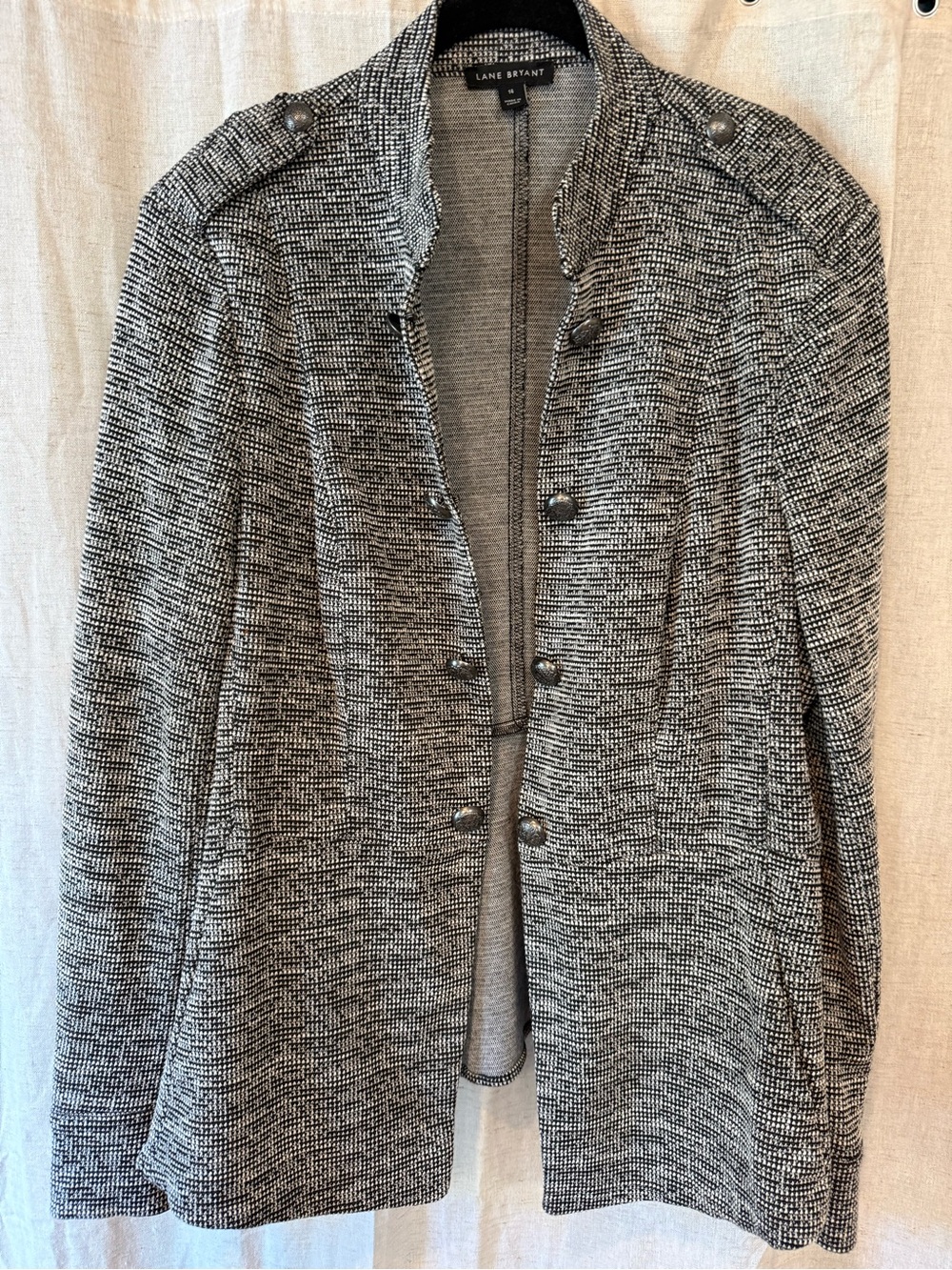 Lane Bryant Black and White Textured Military-Inspired Jacket